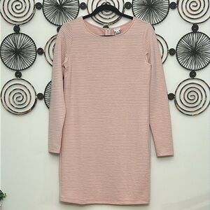 Pink Ribbed Long Sleeve Dress